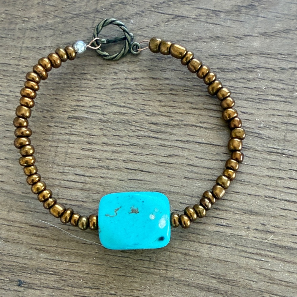 Turquoise and Bronze Beaded Bracelet - Picture 5 of 6